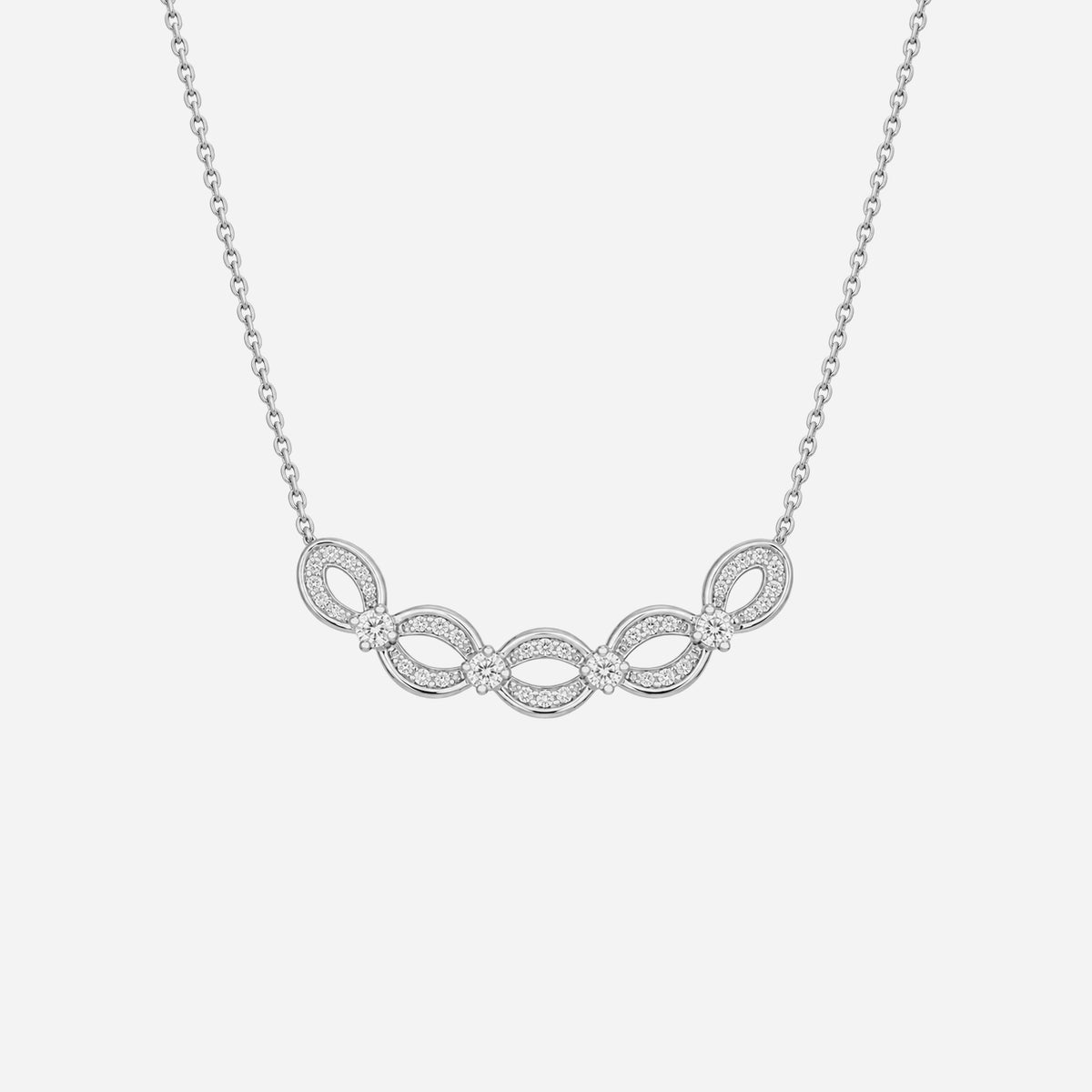 infinity grace diamond necklace in 18k white gold with interlocking diamond-set links, elegant and sleek design.