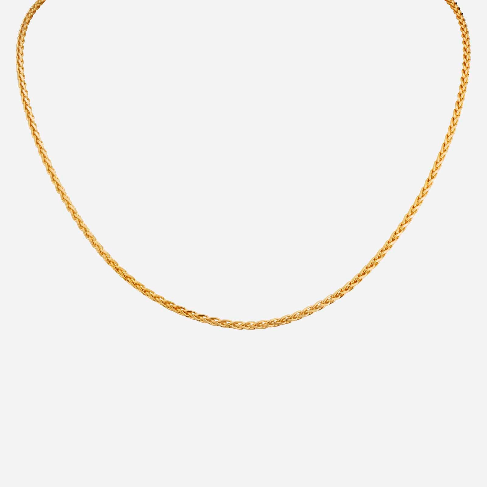 Wheat chain necklace in 22K yellow gold with a classic design, perfect for fashion-forward styling.