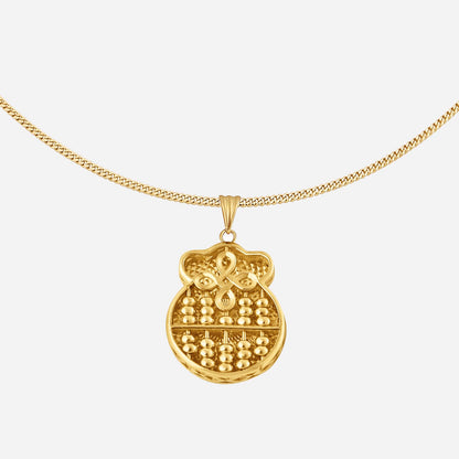 Golden pineapple-shaped abacus pouch pendant in 22K yellow gold with intricate design details. Chain sold separately.
