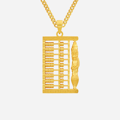 Dragon Abacus Pendant in 22K yellow gold, featuring a dragon and detailed abacus design, symbolizing wisdom and prosperity.