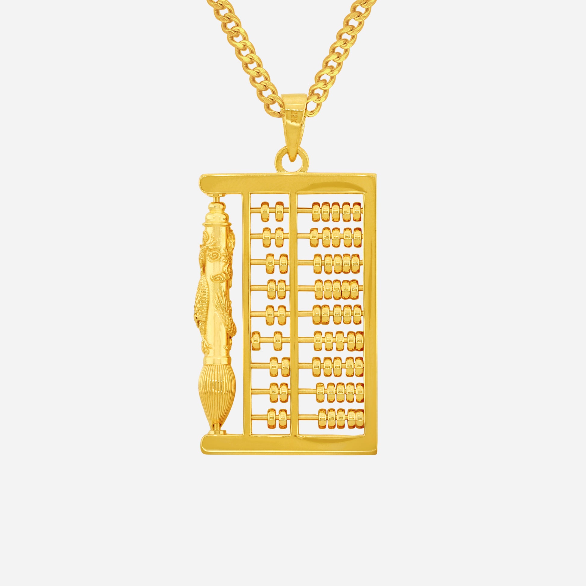Dragon Abacus Pendant in 22K yellow gold featuring a sculpted dragon and detailed abacus design.