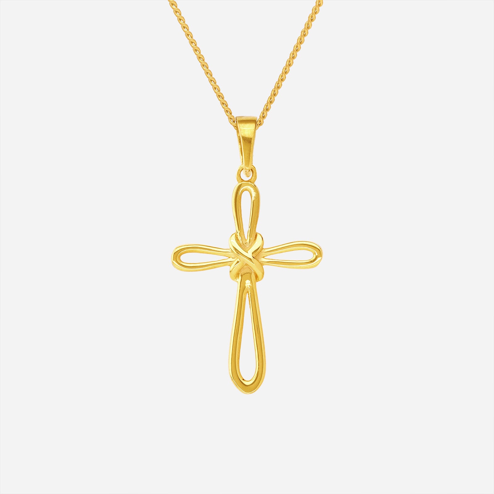 Knot of Cross Pendant in 22K yellow gold with open cross silhouette and elegant knot detailing.