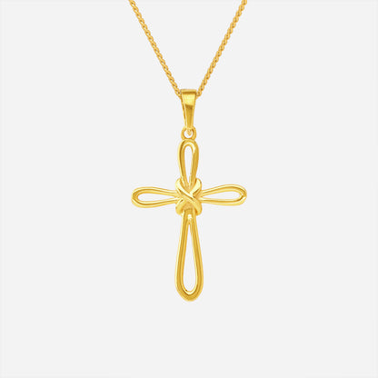 Knot of Cross Pendant in 22K yellow gold with open cross silhouette and elegant knot detailing.