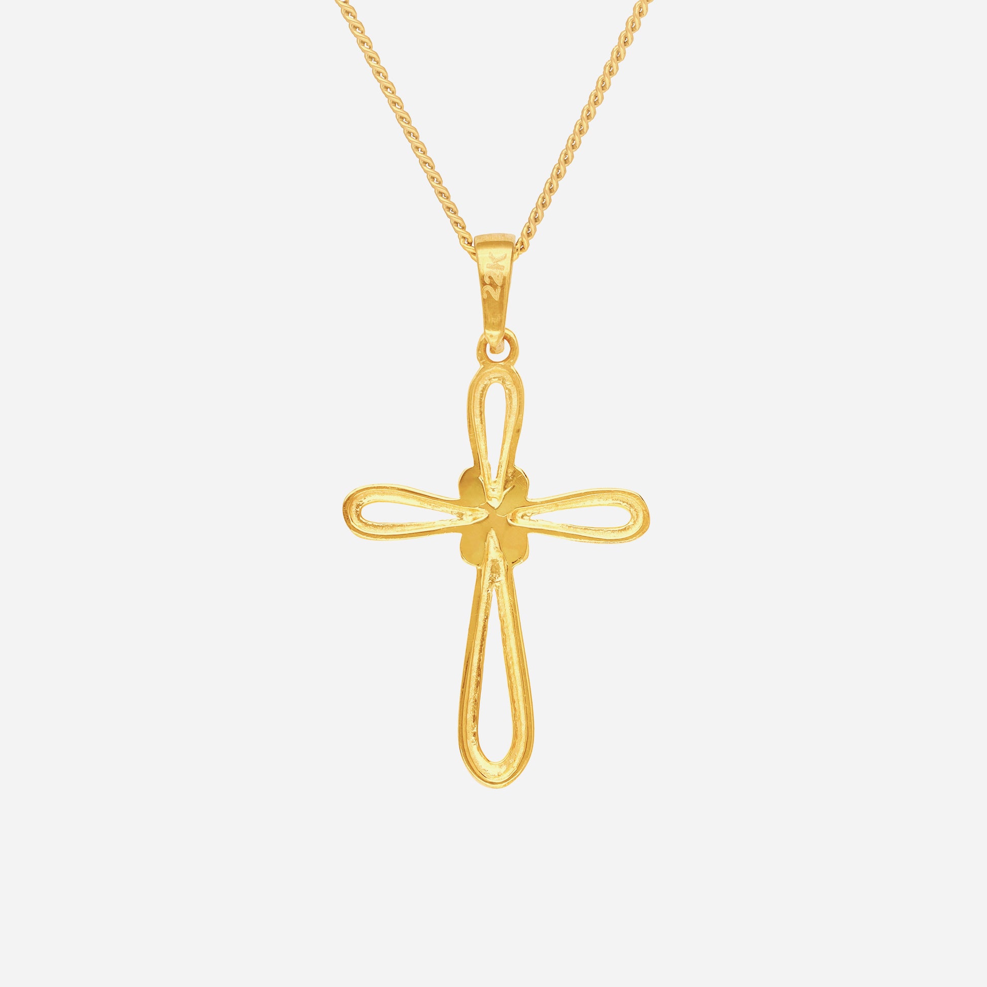 Knot of Cross Pendant in 22K yellow gold with an open cross silhouette and knot-inspired detailing.