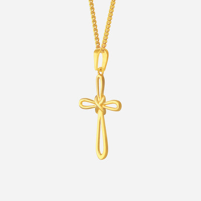 Knot of Cross pendant in 22K yellow gold with intricate knot detailing and open cross silhouette. Chain not included.
