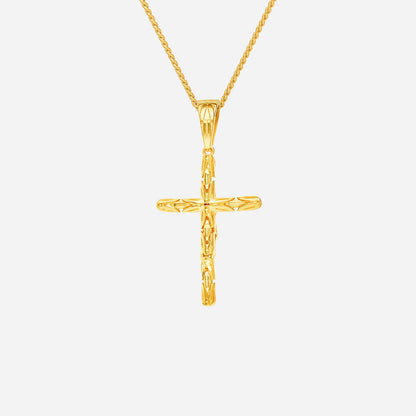 Crucifix pendant in polished 22K yellow gold with sculpted cross design, chain not included.