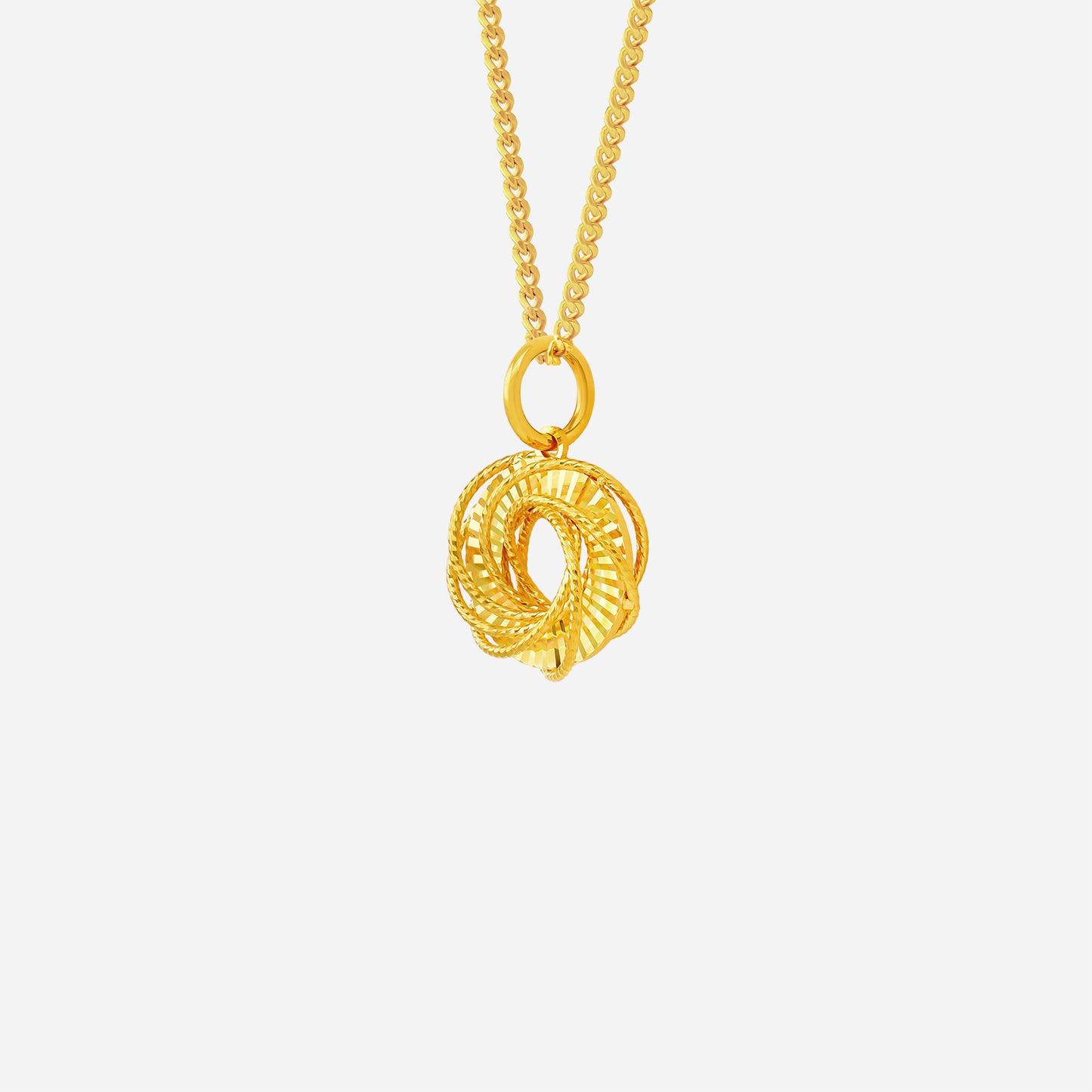 aura petal pendant in 22k yellow gold featuring layered petal design with an open center and textured halo.