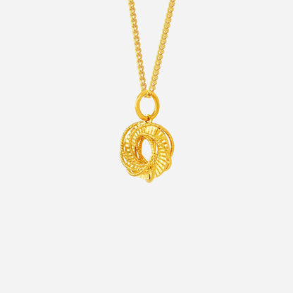 Aura Petal Pendant in 22K yellow gold featuring layered petal design with an open center and textured halo.