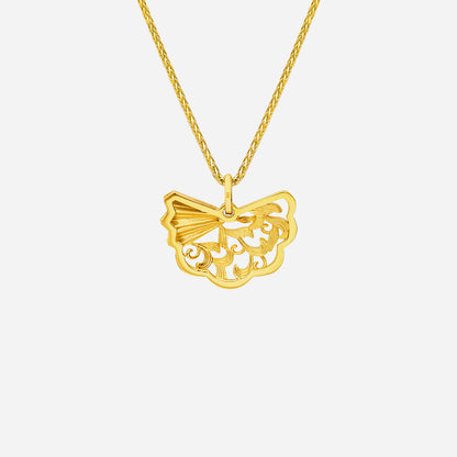 Legacy Fan Pendant in 22K yellow gold, featuring intricate lacework in a graceful fan silhouette.