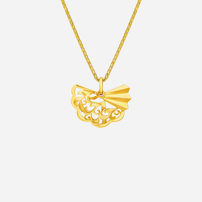 Legacy Fan Pendant in 22K Yellow Gold featuring intricate lacework and fan silhouette design. Chain not included.