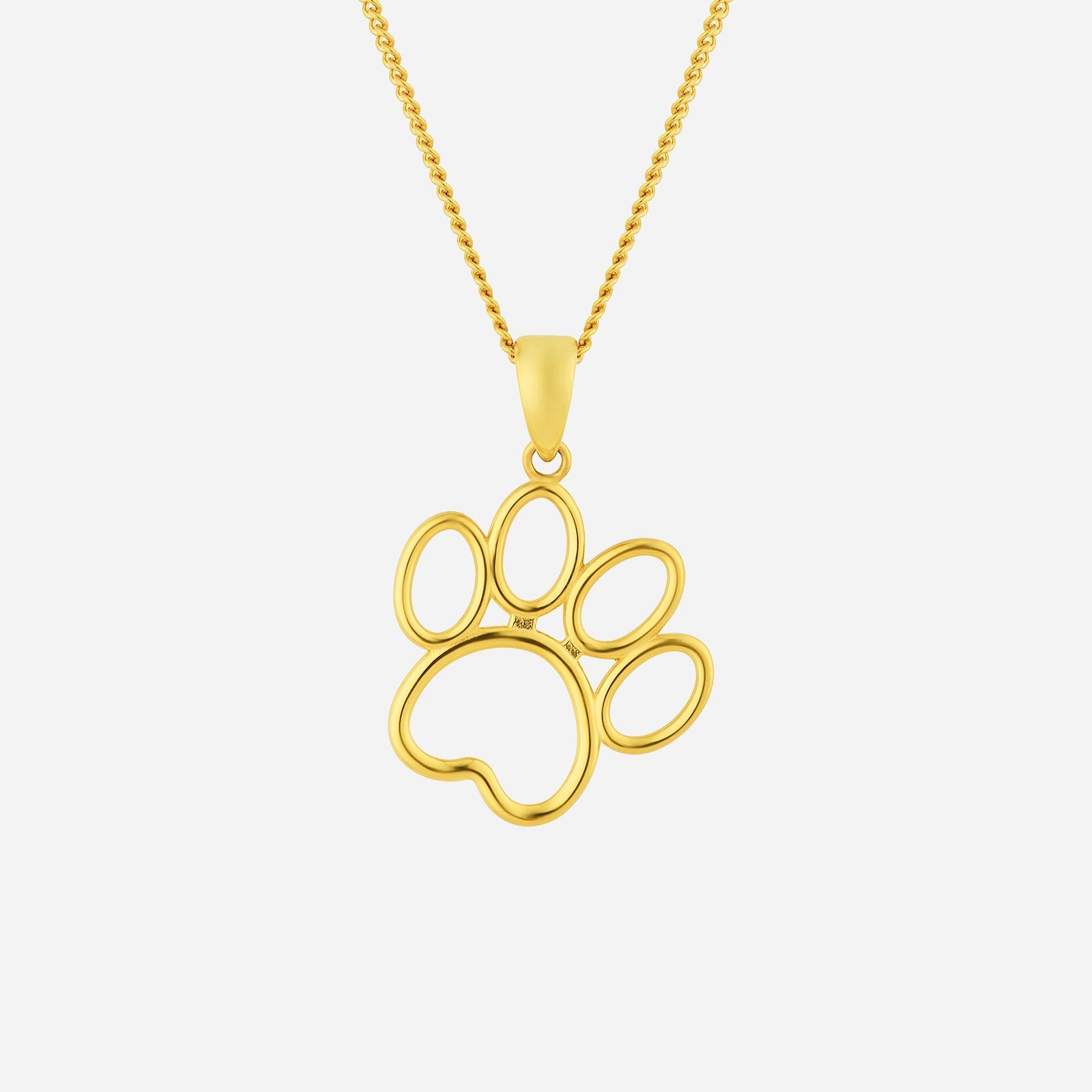 Paw pendant in 22K yellow gold with an intricate openwork design, symbolizing love for pets. Chain sold separately.