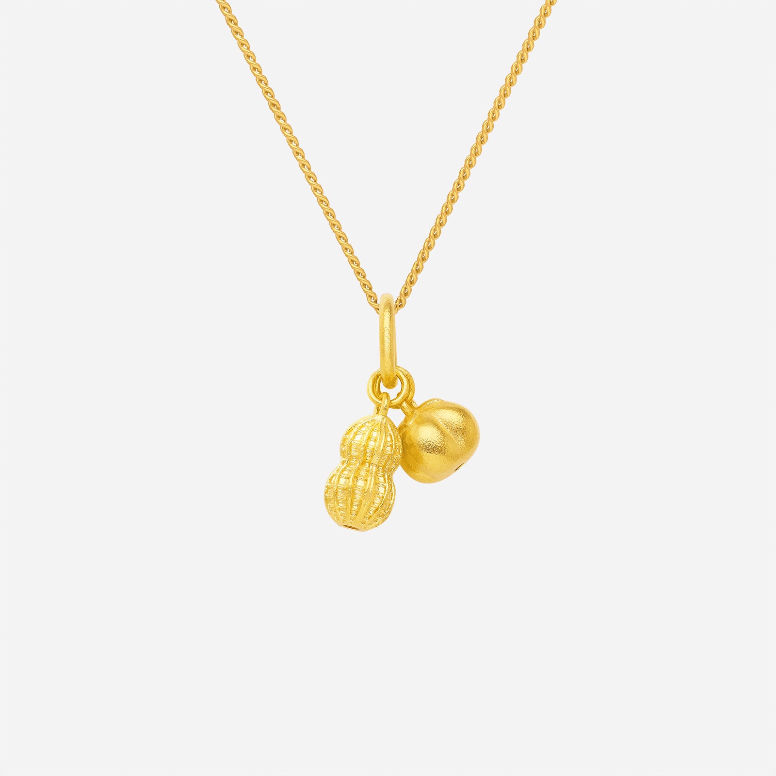 Good Fortune Pendant in 22K yellow gold with peanut and persimmon charms symbolizing abundance and fortune.