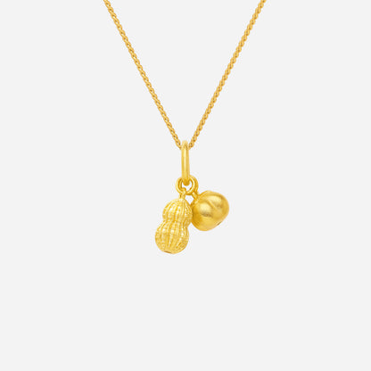 Good Fortune Pendant in 22K yellow gold with peanut and persimmon charms symbolizing abundance and fortune.