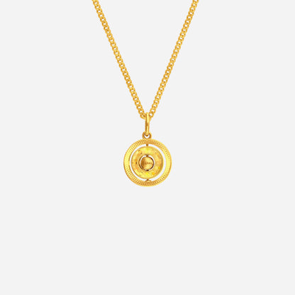 Lucky Circle Pendant in 22K Yellow Gold with textured circular frame and central motif for protection and prosperity.