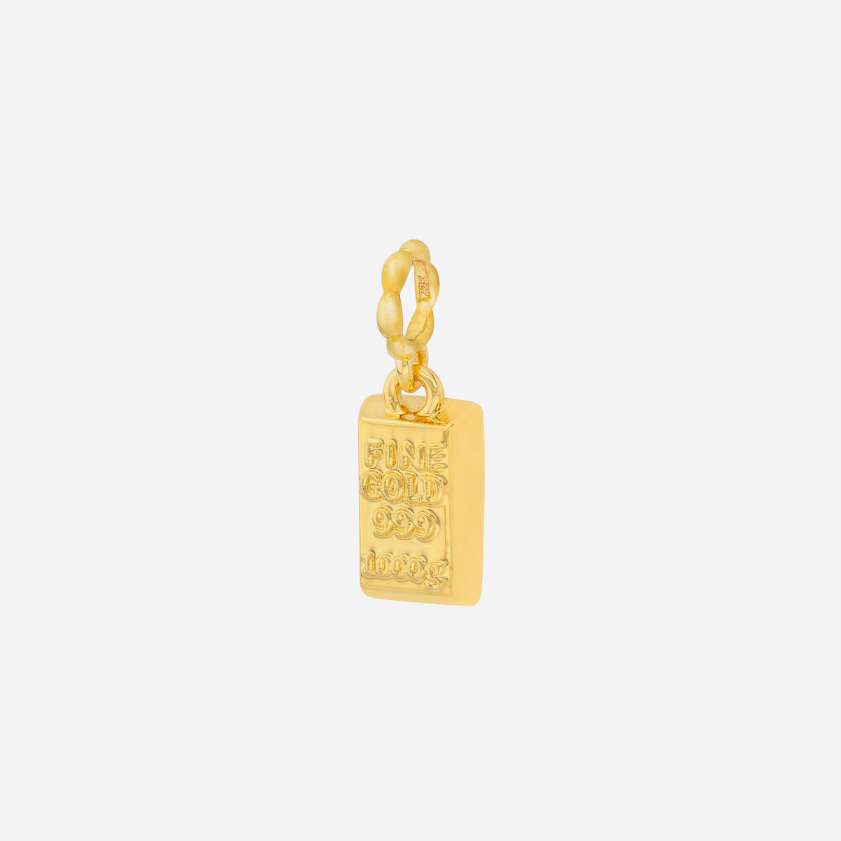 Gold bar charm in 22K yellow gold with embossed detailing, perfect for chains or bangles, symbolizing achievements.