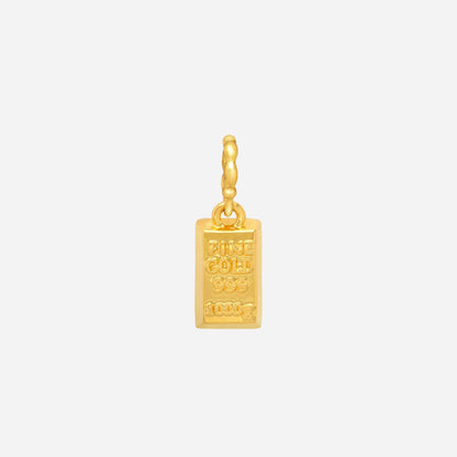 22K Yellow Gold charm shaped like a bar, featuring embossed detailing and a twisted bail for necklaces or bangles.