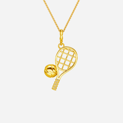 Ace of Tennis pendant in 22K yellow gold featuring a sculpted racket and ball motif. Ideal for sports enthusiasts.
