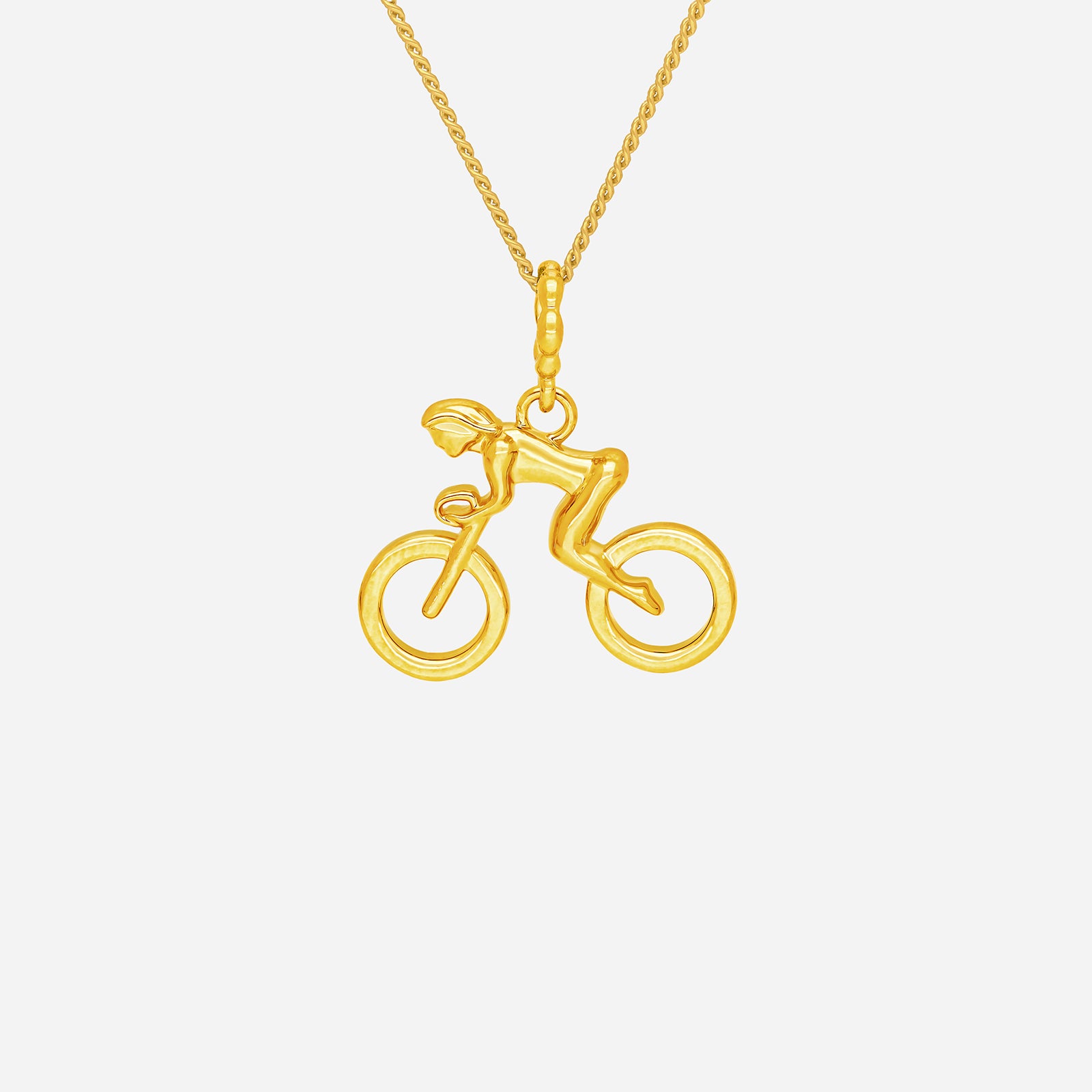 Ace of Cycling Pendant in 22K yellow gold featuring a cyclist in motion with intricate detailing and smooth finish.
