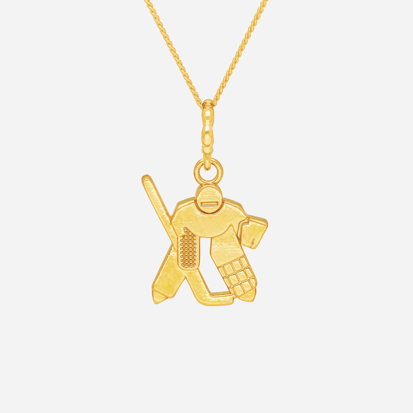 ace of hockey pendant in 22k yellow gold featuring a detailed sculpted hockey figure and stick design.