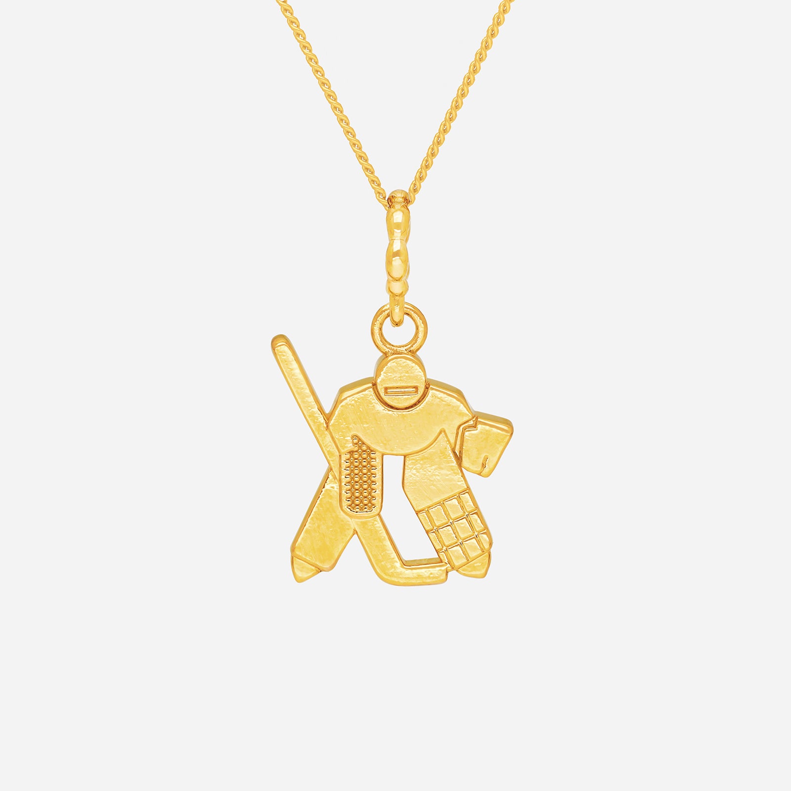Ace of Hockey pendant in 22K yellow gold featuring a detailed sculpted hockey figure and stick design.