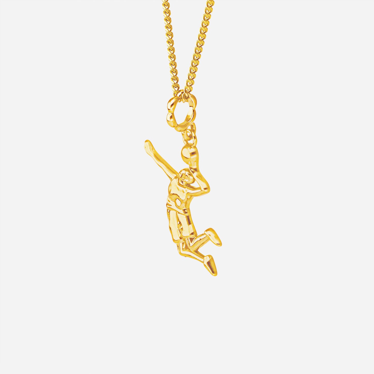 22k yellow gold volleyball pendant featuring a dynamic athlete silhouette, perfect for sports enthusiasts.