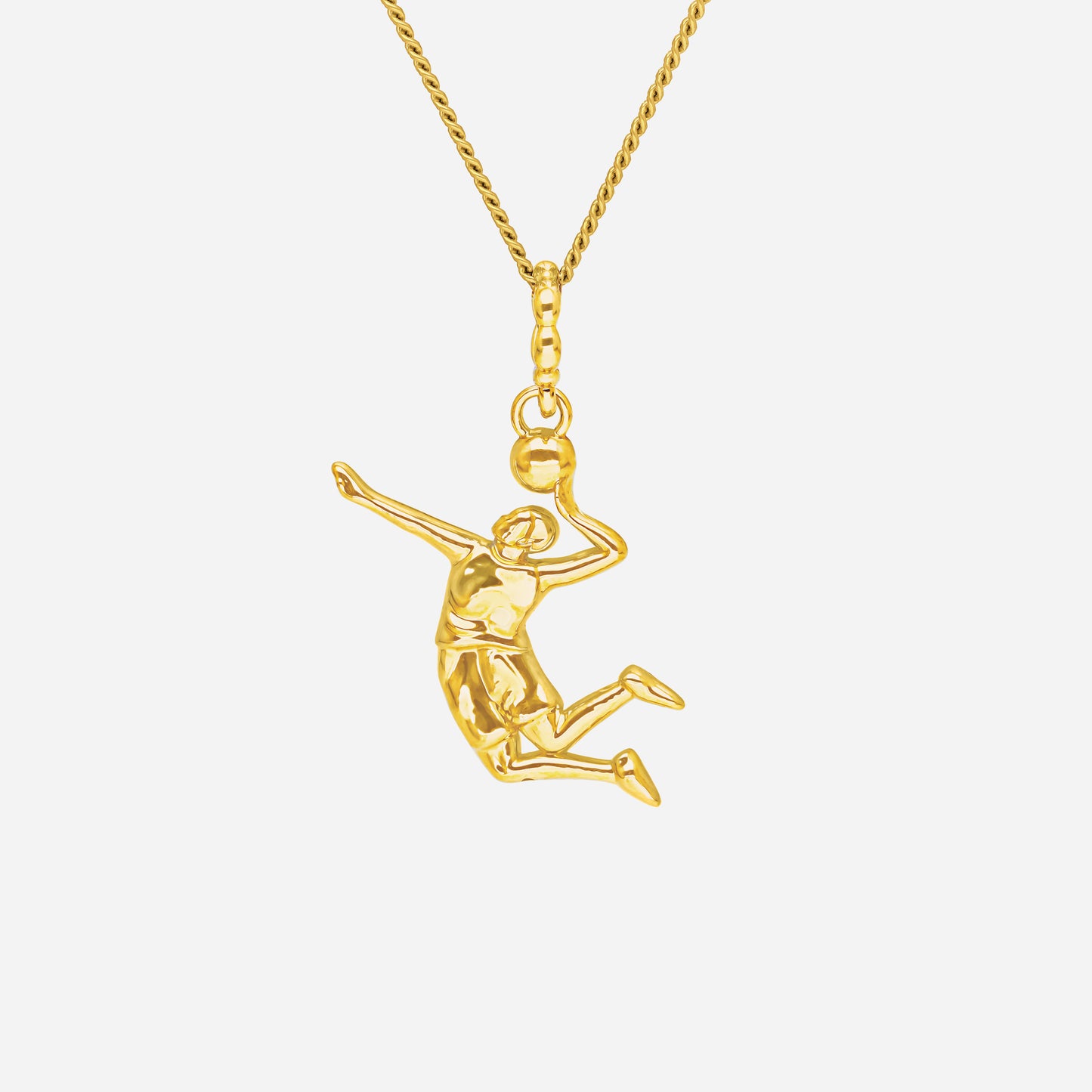 ace of volleyball pendant in yellow gold featuring a dynamic athlete silhouette, capturing movement and ambition.