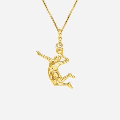 Ace of Volleyball Pendant in yellow gold featuring a dynamic athlete silhouette, capturing movement and ambition.