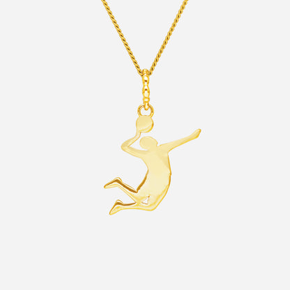 Ace of Volleyball Pendant in 22K yellow gold featuring a dynamic silhouette of a player spiking a volleyball.