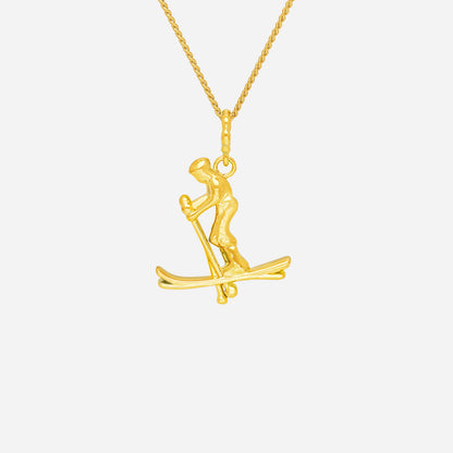 Ace of Skiing Pendant in yellow gold featuring a skier in motion, perfect for sports enthusiasts and adventurers.