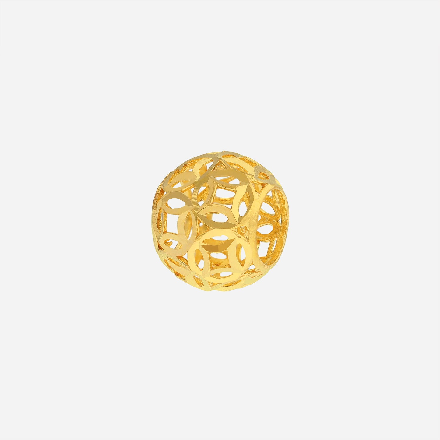 prosperity coin charm in 22k yellow gold with intricate openwork design, ideal for bangles or chain necklaces.