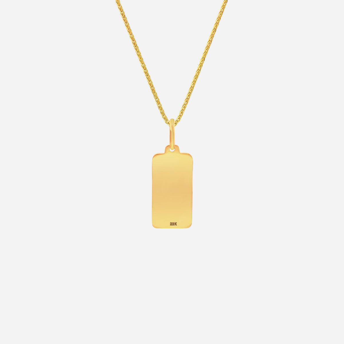 lord's prayer pendant in radiant 22k yellow gold with a sleek rectangular design, perfect for personal engraving.