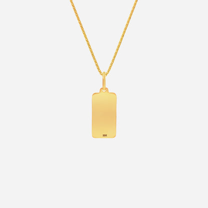 Lord's Prayer pendant in radiant 22K yellow gold with a sleek rectangular design, perfect for personal engraving.