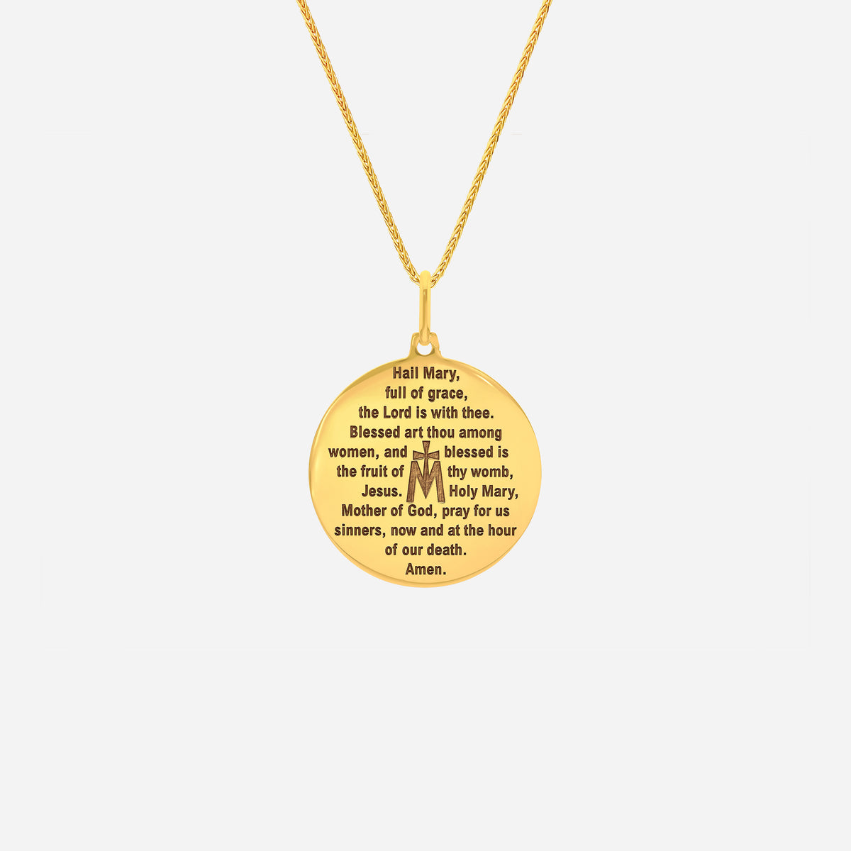 Ave Maria Pendant in 22K yellow gold featuring engraved prayer, elegant design, and a polished finish for spiritual devotion.