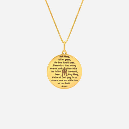 Ave Maria Pendant in 22K yellow gold featuring engraved prayer, elegant design, and a polished finish for spiritual devotion.