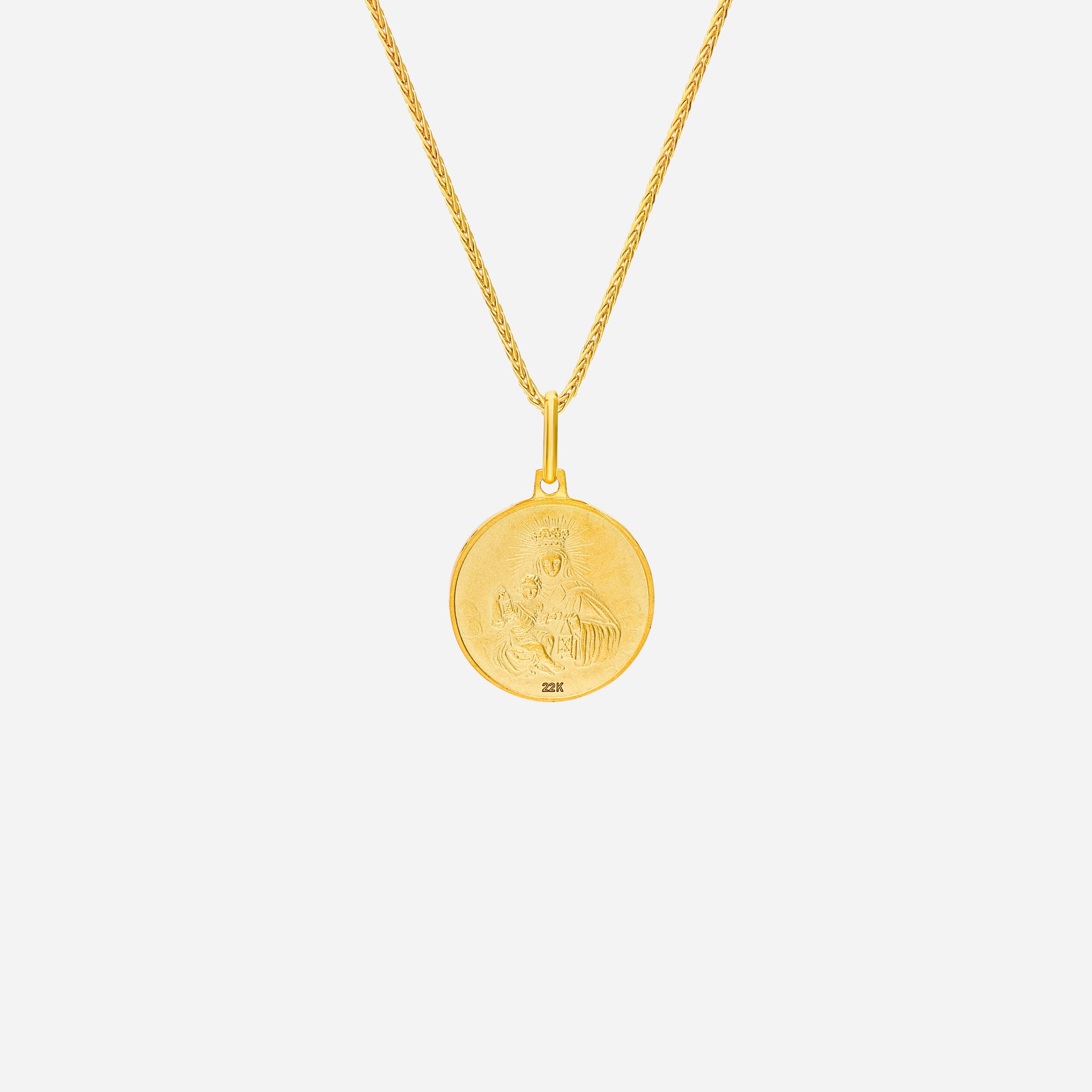 Sacred Heart Pendant in 22K Yellow Gold with intricate design, symbolizing faith and compassion. Chain sold separately.
