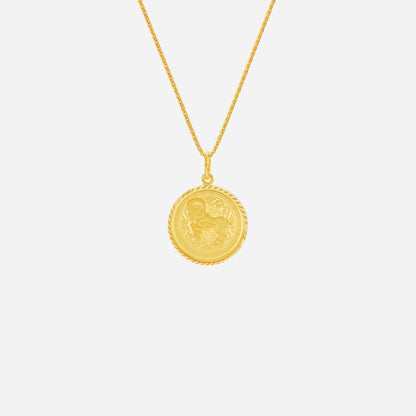Prosperity Goat Pendant in 22K yellow gold with a detailed goat design and rope-edge finish. Chain not included.