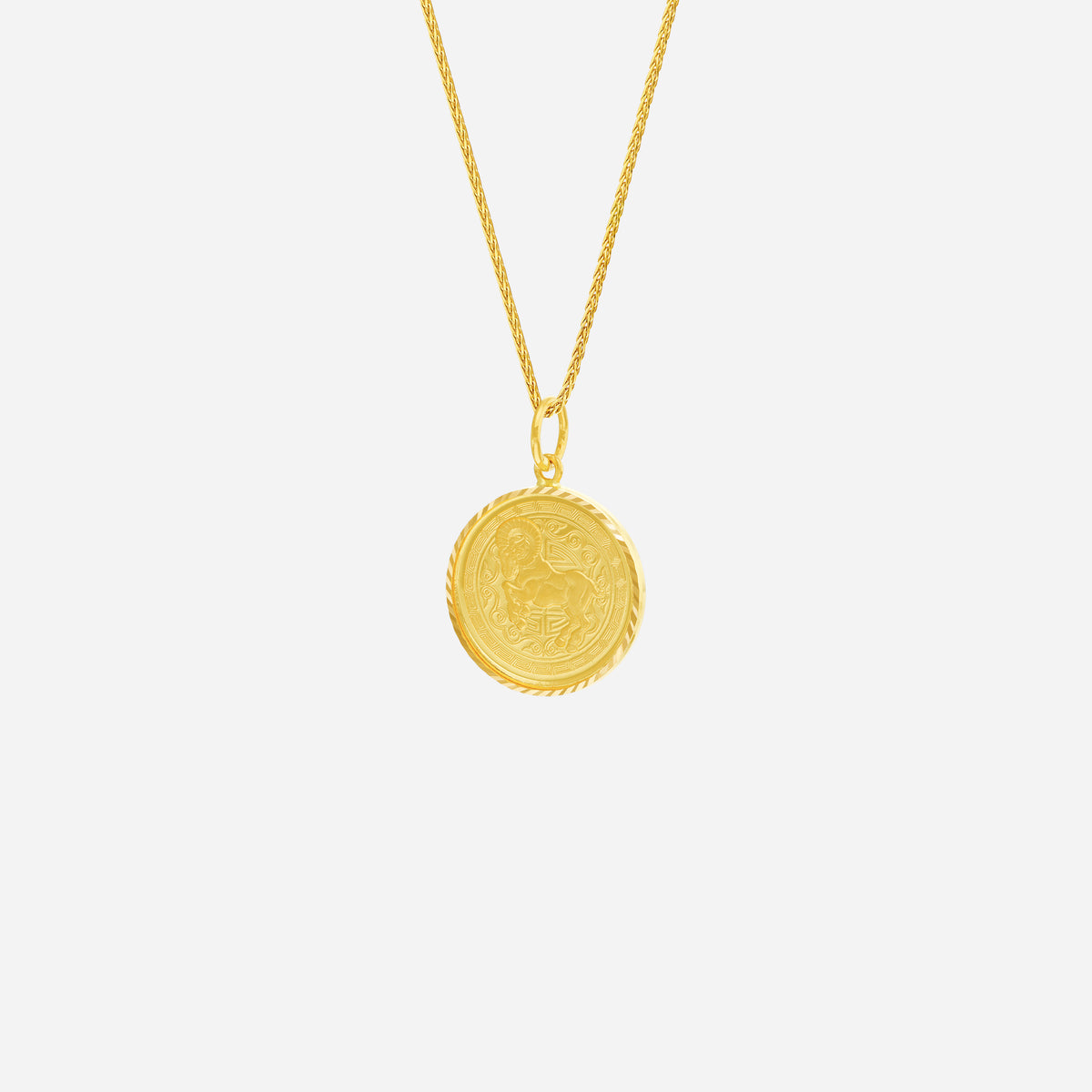 Prosperity Goat Pendant in 22K yellow gold with intricate design, symbolizing abundance and harmony. Chain not included.