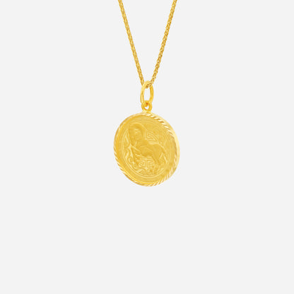 Prosperity Goat Pendant in 22K Yellow Gold with textured design and intricate goat motif. Chain sold separately.