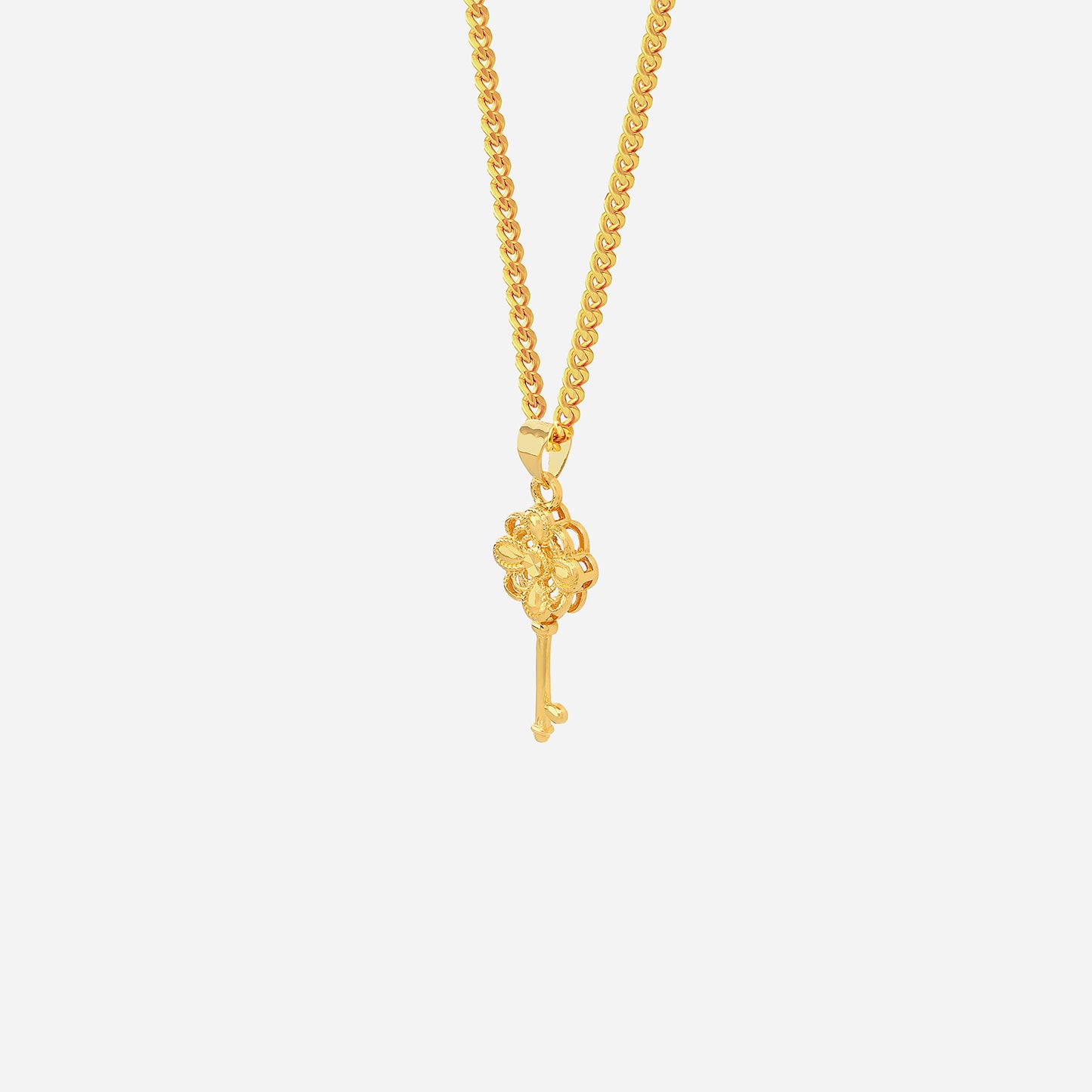 petal key pendant in 24k yellow gold with a floral design, celebrating beauty and renewal. chain not included.