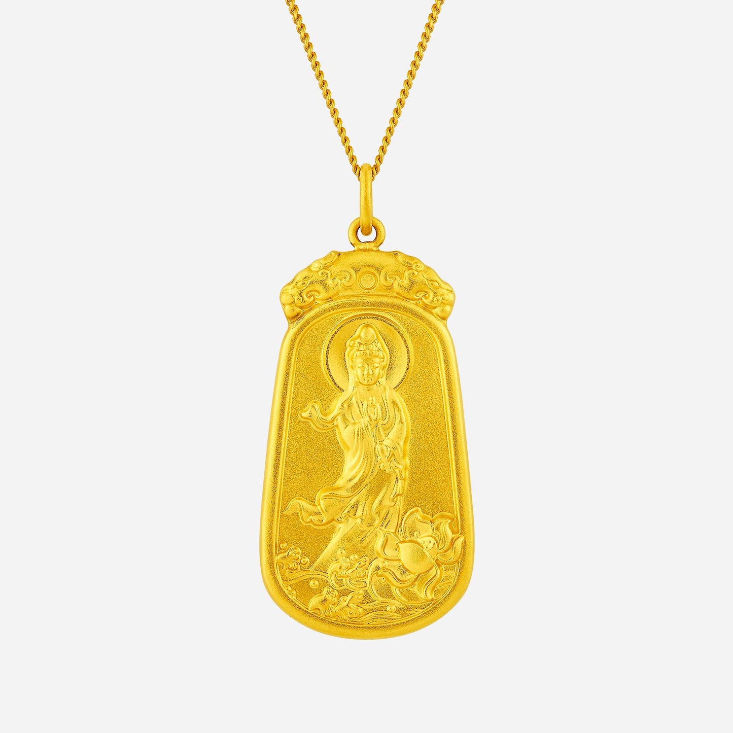 goddess of mercy pendant in yellow gold (g999style1896a)
