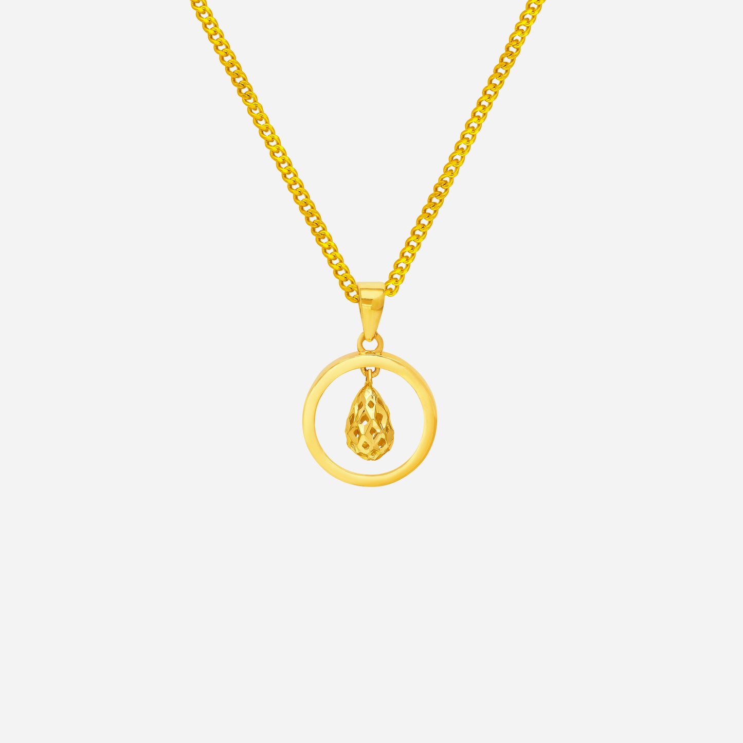 duo dew pendant in 24k yellow gold featuring a luminous lattice drop and sleek circular frame design.