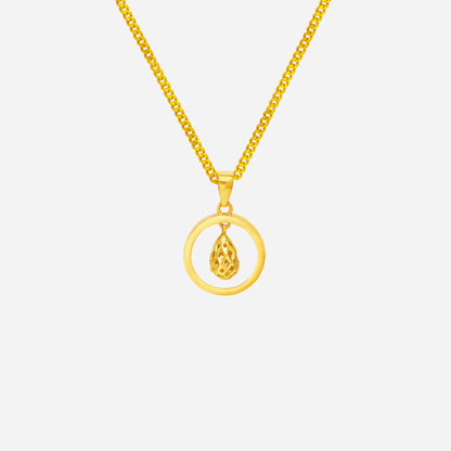 Duo Dew Pendant in 24K yellow gold featuring a luminous lattice drop and sleek circular frame design.