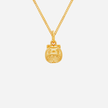 Fortune Cat Pendant in 24K yellow gold, features a detailed cat design, symbolizing wealth and luck. Chain sold separately.