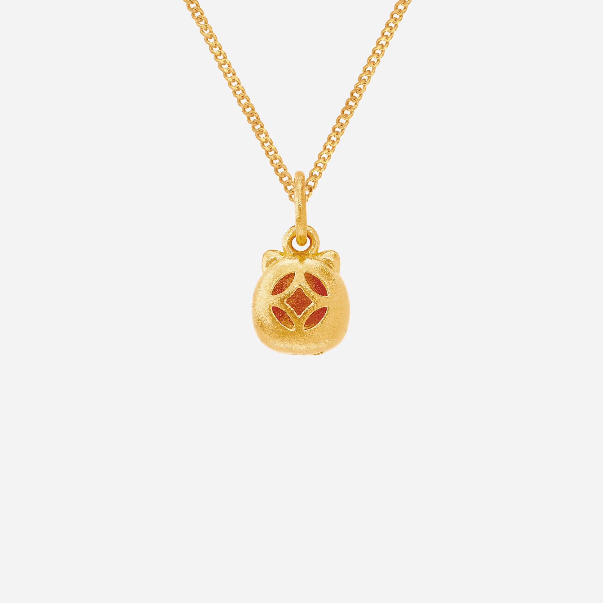 Fortune Cat Pendant in 24K Yellow Gold with detailed facial features and intricate design elements.