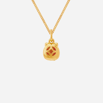 Fortune Cat Pendant in 24K Yellow Gold with detailed facial features and intricate design elements.