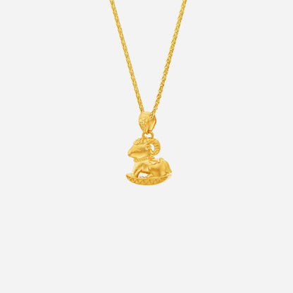 Prosper Goat Pendant in 24K Yellow Gold, detailed goat design symbolizing fortune and tranquility, on a twisted gold chain.