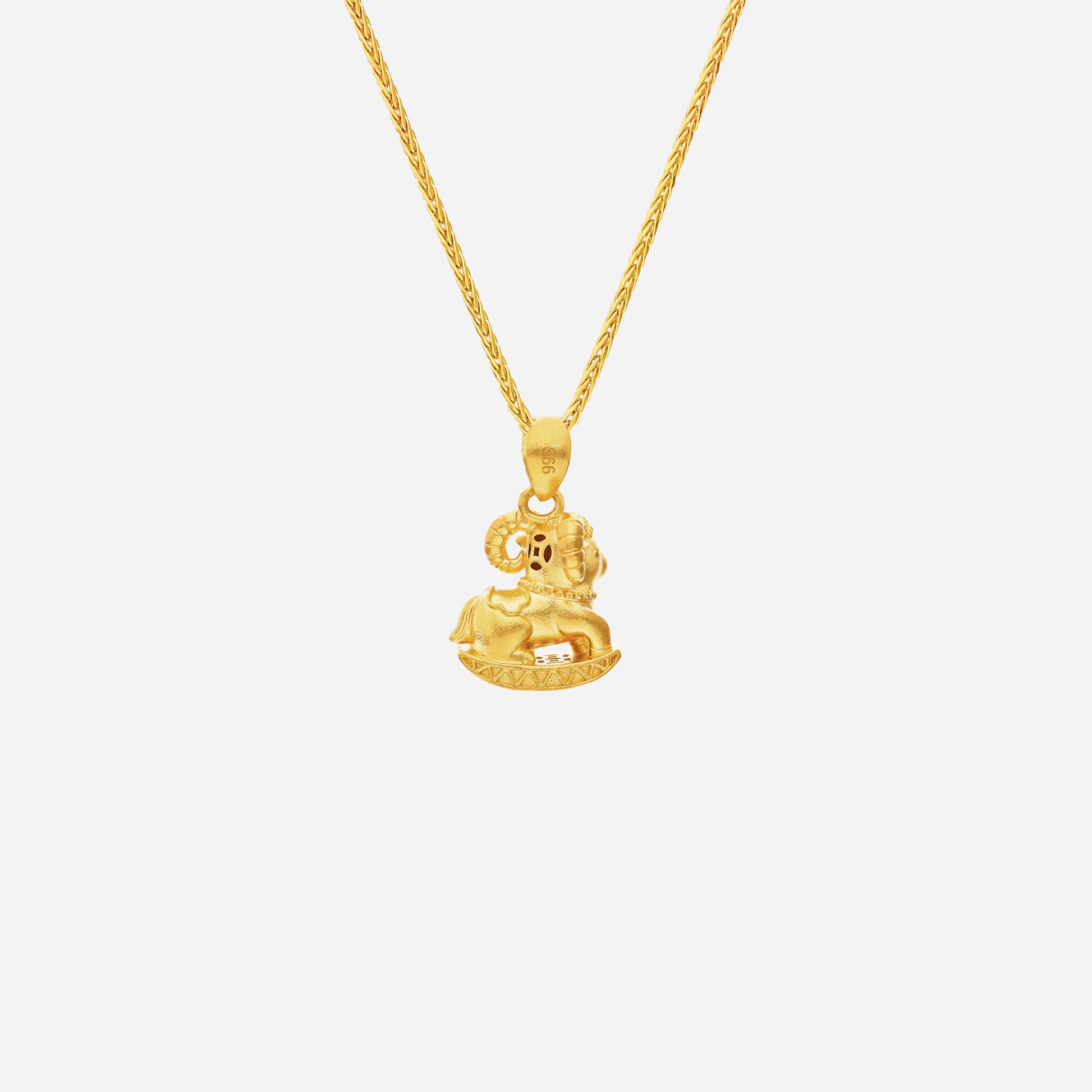 Prosper Goat Pendant in 24K Yellow Gold, detailed goat design symbolizing fortune and tranquility. Chain not included.
