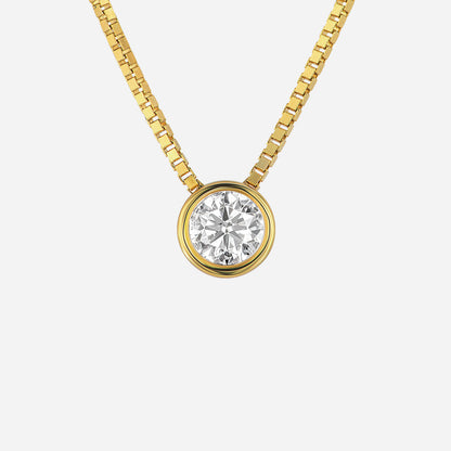 18K yellow gold pendant featuring a stunning round diamond centerpiece in a sleek modern design.
