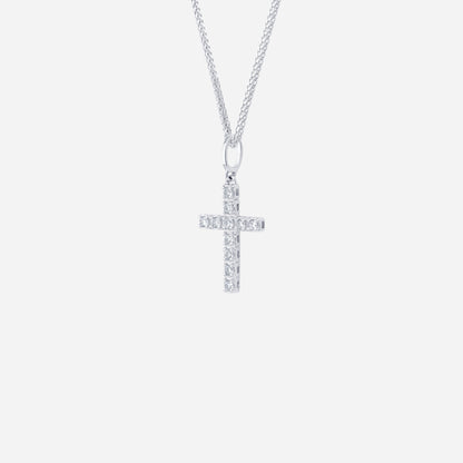 Cross diamond pendant in 18K white gold, featuring a sleek design with brilliant diamonds for refined sparkle.