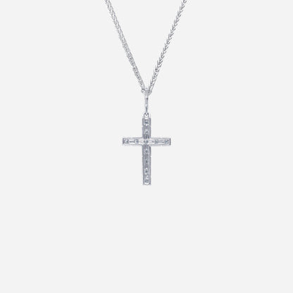 Cross pendant in 18K white gold with brilliant diamonds, featuring a sleek, contemporary design.